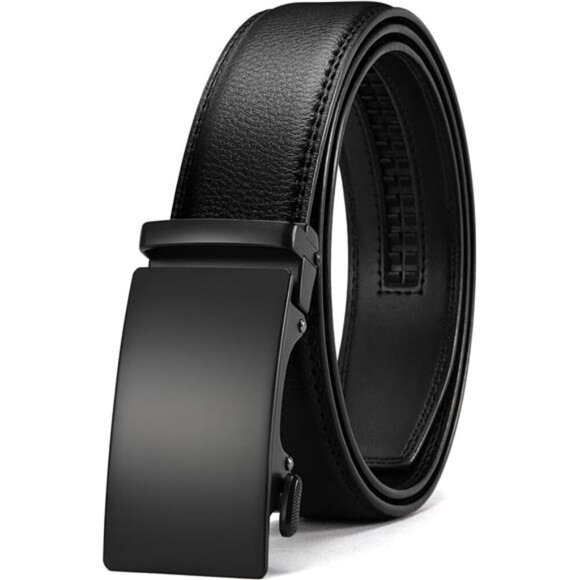 Mens Leather Ratchet Belt Adjustable Slide Buckle Dress Pants Trim to Fit - Picture 1 of 7
